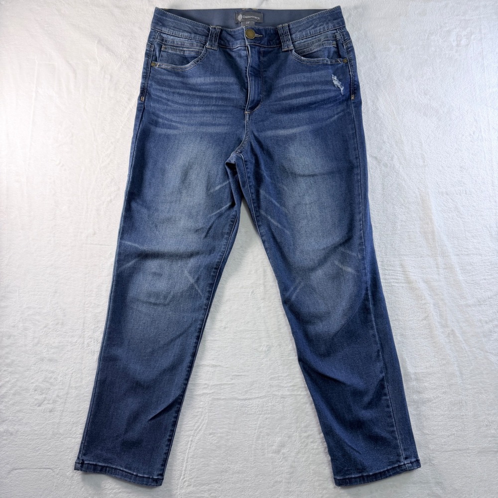 Democracy Jeans Ab Technology Blue Distressed Denim Straight Leg Size 14